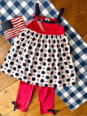 Red & Navy Polka Dot Summer 4th of July Sundress Set